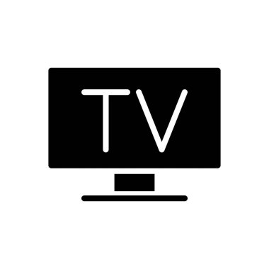 Television black glyph icon. TV broadcasting service. Analog and digital technology. Public utility. Silhouette symbol on white space. Solid pictogram. Vector isolated illustration
