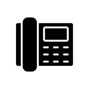 Telephone black glyph icon. Telecommunication. Public utility service. Home appliance. Phone receiver. Silhouette symbol on white space. Solid pictogram. Vector isolated illustration