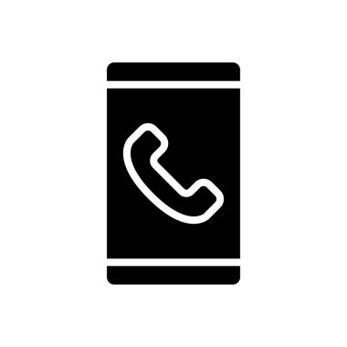 Mobile phone black glyph icon. Telecommunication service. Mobile calling provider. Smartphone dialing. Silhouette symbol on white space. Solid pictogram. Vector isolated illustration