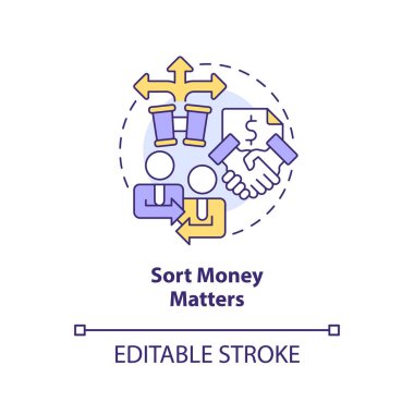 Sort money matters concept icon. Order in financial operations. Investing preparation abstract idea thin line illustration. Isolated outline drawing. Editable stroke. Arial, Myriad Pro-Bold fonts used