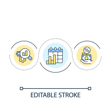 Regular payments loop concept icon. Credit interest rates. Financial analysis. Budgeting abstract idea thin line illustration. Isolated outline drawing. Editable stroke. Arial font used
