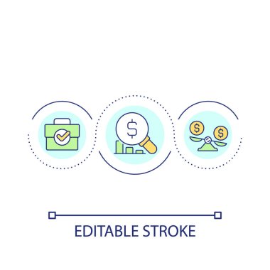 Financial analytics loop concept icon. Business finance management. Money audit service abstract idea thin line illustration. Isolated outline drawing. Editable stroke. Arial font used