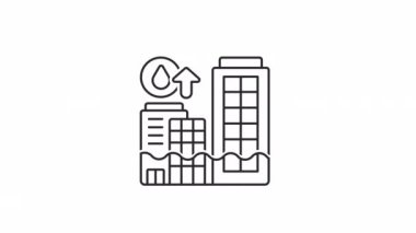 Animated rising seas linear icon. Climate change effect. City flood. Ecological disaster. Seamless loop HD video with alpha channel on transparent background. Outline motion graphic animation