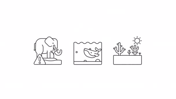 Animated Disaster Linear Icon Climate Change Ecosystem Issue Desertification Seamless — Vídeos de Stock