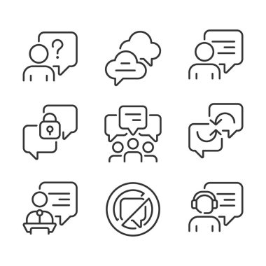 Speech balloons pixel perfect linear icons set. Visualization of people communication. Conversation. Customizable thin line symbols. Isolated vector outline illustrations. Editable stroke
