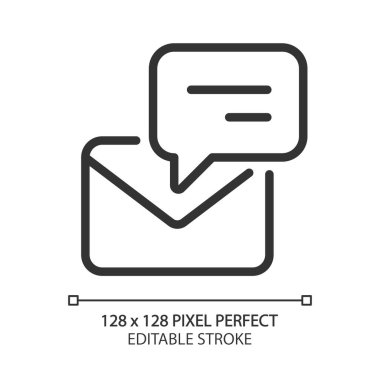 Speech bubble with envelope pixel perfect linear icon. Email notification. Receive new letter. Online communication. Thin line illustration. Contour symbol. Vector outline drawing. Editable stroke