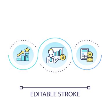 Financial presentation loop concept icon. Prediction and forecast. Income growth. Business report abstract idea thin line illustration. Isolated outline drawing. Editable stroke. Arial font used
