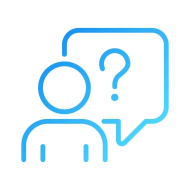 Asking question pixel perfect gradient linear vector icon. Confused person with speech bubble. Information support. Thin line color symbol. Modern style pictogram. Vector isolated outline drawing