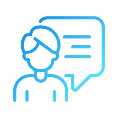 Talking man with chat bubble pixel perfect gradient linear vector icon. Person performing speech. Communication channel. Thin line color symbol. Modern style pictogram. Vector isolated outline drawing