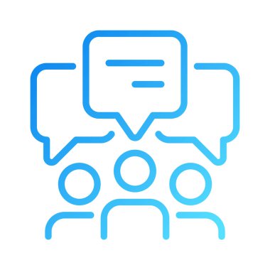 Group discussion pixel perfect gradient linear vector icon. Speech balloons over people crowd. Communication process. Thin line color symbol. Modern style pictogram. Vector isolated outline drawing