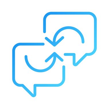 Exchange opinions pixel perfect gradient linear vector icon. Connected chat bubbles with arrows. Thoughts sharing. Thin line color symbol. Modern style pictogram. Vector isolated outline drawing