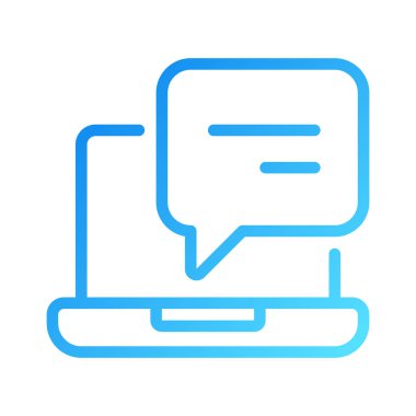 Laptop with speech bubble pixel perfect gradient linear vector icon. Message notification on notebook computer. Thin line color symbol. Modern style pictogram. Vector isolated outline drawing