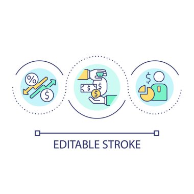 Financial transactions loop concept icon. Buy and sell on stock market. Successful investment abstract idea thin line illustration. Isolated outline drawing. Editable stroke. Arial font used