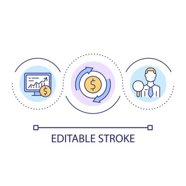 Analyzing currency exchange rates loop concept icon. Stock market processes. Money management abstract idea thin line illustration. Isolated outline drawing. Editable stroke. Arial font used