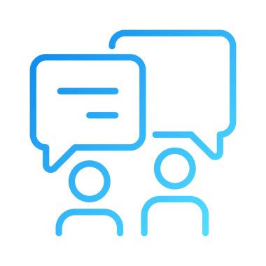 Discussion in pairs pixel perfect gradient linear vector icon. People with chat bubbles. Communication between friends. Thin line color symbol. Modern style pictogram. Vector isolated outline drawing