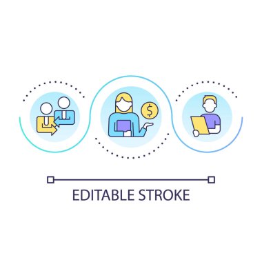Financial counselling service loop concept icon. Professional money management. Customer care abstract idea thin line illustration. Isolated outline drawing. Editable stroke. Arial font used
