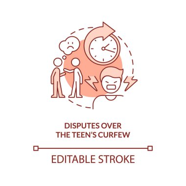 Disputes over teen curfew terracotta concept icon. Parent child conflict area abstract idea thin line illustration. Isolated outline drawing. Editable stroke. Arial, Myriad Pro-Bold fonts used