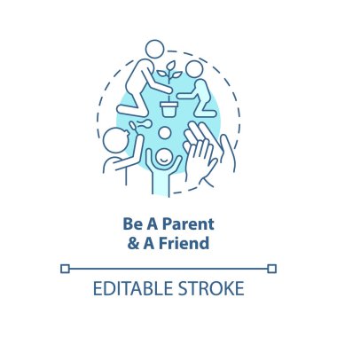 Be parent and friend turquoise concept icon. Peaceful teen raising tip abstract idea thin line illustration. Isolated outline drawing. Editable stroke. Arial, Myriad Pro-Bold fonts used