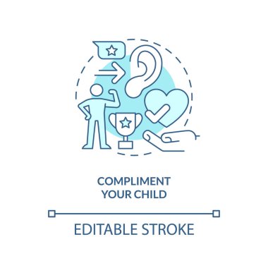 Compliment your child turquoise concept icon. Promoting self esteem in teen abstract idea thin line illustration. Isolated outline drawing. Editable stroke. Arial, Myriad Pro-Bold fonts used