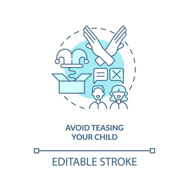 Avoid teasing your child turquoise concept icon. Promoting self esteem in teens abstract idea thin line illustration. Isolated outline drawing. Editable stroke. Arial, Myriad Pro-Bold fonts used