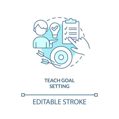 Teach goal setting turquoise concept icon. Maintain teenager responsibility abstract idea thin line illustration. Isolated outline drawing. Editable stroke. Arial, Myriad Pro-Bold fonts used