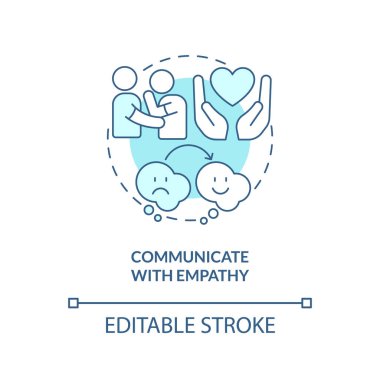Communicate with empathy turquoise concept icon. Resolve conflicts with teen abstract idea thin line illustration. Isolated outline drawing. Editable stroke. Arial, Myriad Pro-Bold fonts used