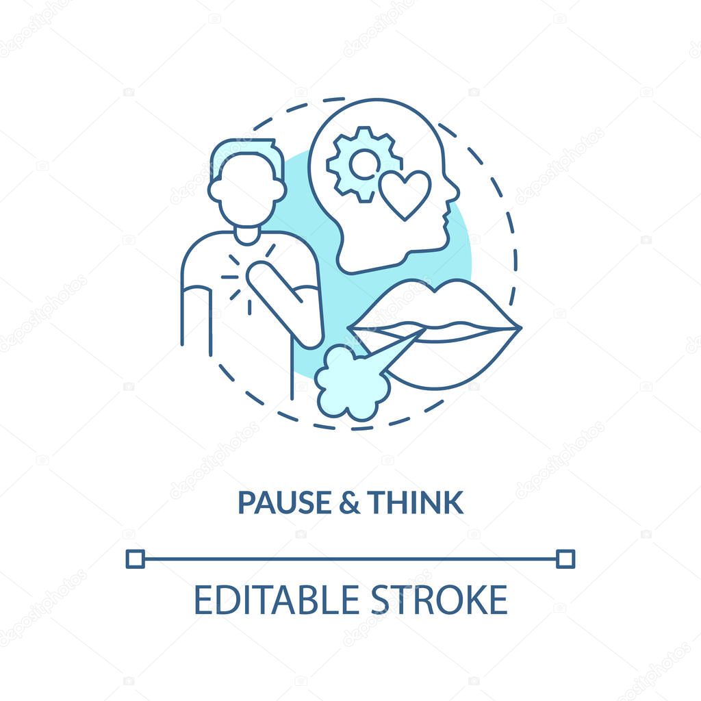 Pause and think turquoise concept icon. Take break. Resolve conflicts with teen abstract idea thin line illustration. Isolated outline drawing. Editable stroke. Arial, Myriad Pro-Bold fonts used