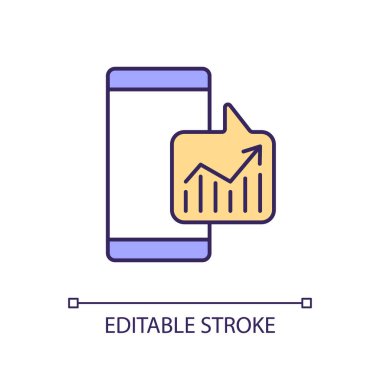 Trading app for mobile phone RGB color icon. Control stock market process via smartphone. Buy and sell online. Isolated vector illustration. Simple filled line drawing. Editable stroke
