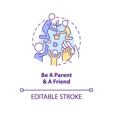 Be parent and friend concept icon. Trustful relationship. Peaceful teen raising tip abstract idea thin line illustration. Isolated outline drawing. Editable stroke. Arial, Myriad Pro-Bold fonts used