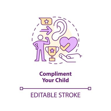 Compliment your child concept icon. Mark achievement. Promoting self esteem in teen abstract idea thin line illustration. Isolated outline drawing. Editable stroke. Arial, Myriad Pro-Bold fonts used