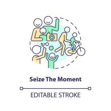 Seize moment concept icon. Developing opportunities for communication abstract idea thin line illustration. Isolated outline drawing. Editable stroke. Arial, Myriad Pro-Bold fonts used