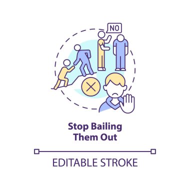 Stop bailing them out concept icon. Teaching teenager responsibility abstract idea thin line illustration. Isolated outline drawing. Editable stroke. Arial, Myriad Pro-Bold fonts used