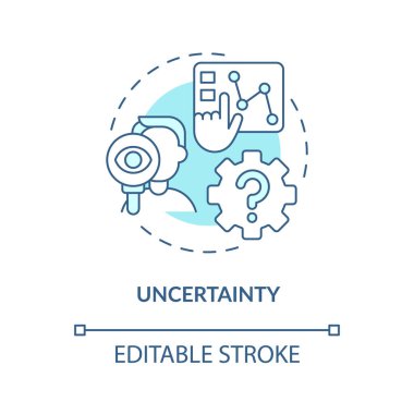 Uncertainty turquoise concept icon. Data analysing skills. ICT literacy level abstract idea thin line illustration. Isolated outline drawing. Editable stroke. Arial, Myriad Pro-Bold fonts used