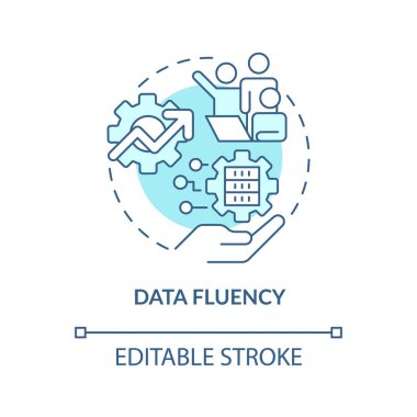 Data fluency turquoise concept icon. Improve workflow. ICT literacy level abstract idea thin line illustration. Isolated outline drawing. Editable stroke. Arial, Myriad Pro-Bold fonts used