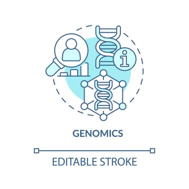 Genomics turquoise concept icon. DNA and genes studying. Information technology trend abstract idea thin line illustration. Isolated outline drawing. Editable stroke. Arial, Myriad Pro-Bold fonts used