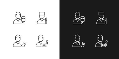 Diagnostics and treatment pixel perfect linear icons set for dark, light mode. Surgery and intensive care. Ultrasound. Thin line symbols for night, day theme. Isolated illustrations. Editable stroke