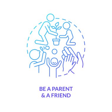 Be parent and friend blue gradient concept icon. Trustful relationship. Peaceful teen raising tip abstract idea thin line illustration. Isolated outline drawing. Myriad Pro-Bold font used