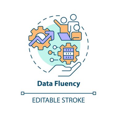 Data fluency concept icon. Improve workflow and activities. ICT literacy level abstract idea thin line illustration. Isolated outline drawing. Editable stroke. Arial, Myriad Pro-Bold fonts used