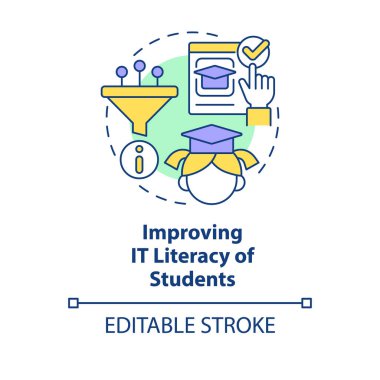 Improving IT literacy of students concept icon. ICT benefit in education abstract idea thin line illustration. Isolated outline drawing. Editable stroke. Arial, Myriad Pro-Bold fonts used
