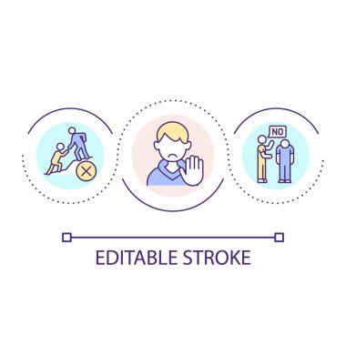 Reject to give help loop concept icon. Absence of empathy to people in trouble. Cruelty abstract idea thin line illustration. Isolated outline drawing. Editable stroke. Arial font used