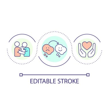 Giving emotional support loop concept icon. Change negative mental state. Psychotherapy abstract idea thin line illustration. Isolated outline drawing. Editable stroke. Arial font used
