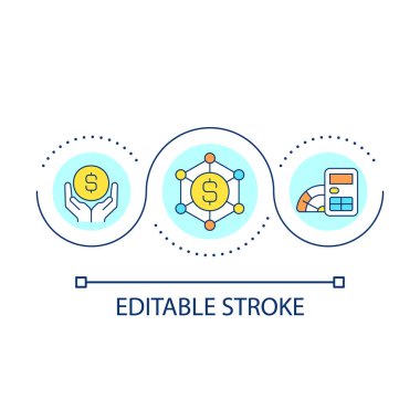 Financial technology for business loop concept icon. Money management. Accounting service abstract idea thin line illustration. Isolated outline drawing. Editable stroke. Arial font used