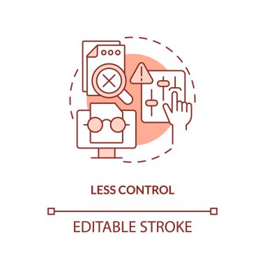 Less control red concept icon. Third party management. IT staffing service abstract idea thin line illustration. Isolated outline drawing. Editable stroke. Arial, Myriad Pro-Bold fonts used