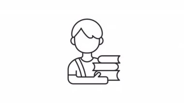 Animated schoolboy linear icon. Elementary school pupil. Education for kids. Age group. Seamless loop HD video with alpha channel on transparent background. Outline motion graphic animation