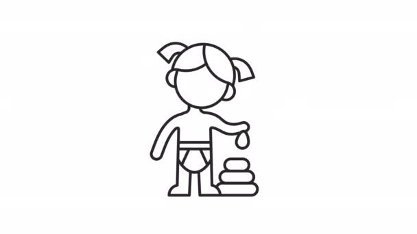 Animated Girl Toddler Linear Icon Childhood Age Group Kindergarten Child — Stockvideo
