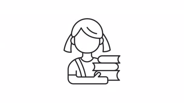 Animated Schoolgirl Linear Icon Elementary School Pupil Education Kids Age — Vídeo de stock