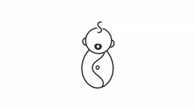 Animated children linear icons. Childhood characters. Newborn and toddler. Girls, boys. Seamless loop HD video with alpha channel on transparent background. Outline motion graphic animation