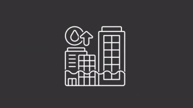 Animated rising seas white line icon. Climate change effect. City flood. Ecological disaster. Seamless loop HD video with alpha channel on transparent background. Motion graphic design for night mode