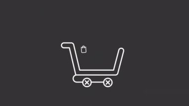 Animated shopping white line icon. Buying goods. Commercial offer. Consumption. Seamless loop HD video with alpha channel on transparent background. Motion graphic design for night mode