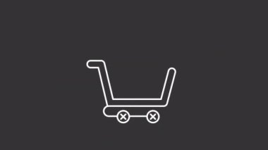 Animated cart white line icon. Empty basket. Online shopping. Buying goods. Seamless loop HD video with alpha channel on transparent background. Motion graphic design for night mode